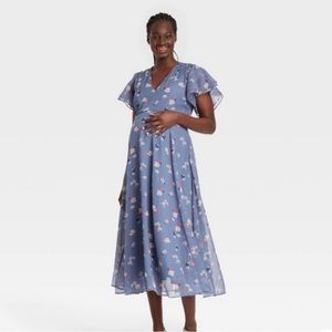 NWT The Nines By Hatch for Target Floral Flutter Sleeve Maxi Maternity Dress